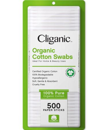 Cliganic Organic Cotton Swabs  500 Paper Sticks
