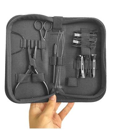 GlamorDove Hair Extension Pliers Kit Microlink Pliers for Extensions Oxford Cloth Bag Hair Extension Beading Tool Hair Loop Tool Micro Beads Opener Pliers Black