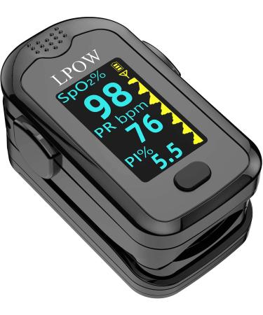 LPOW Bluetooth Pulse Oximeter Fingertip, OLED Display, Blood Oxygen Saturation Monitor (SpO2) and Pulse Rate, Perfusion Index with Alarm, APP for Smart Tracking, Batteries and Lanyard Included