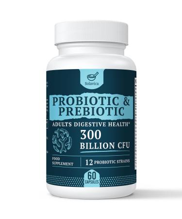 300 Billion CFU Probiotics for Digestive Gut & Immune Health Advanced Strength Probiotics with 12 Diverse Strains + 3 Prebiotics for Women & Men (60 Count (Pack of 1))
