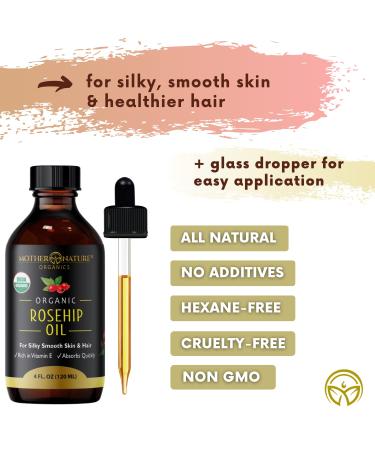Organic Cold Pressed Rosehip Seed Oil - Natural Anti-Aging Moisturizer for Face, Hair & Skin - 4 oz - Buy Online on GoSupps.com