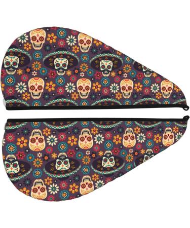 Skulls and Flowers Hair Towel Wrap - Quick Drying Turban for Effortless Hair Care - Buy Online on GoSupps.com