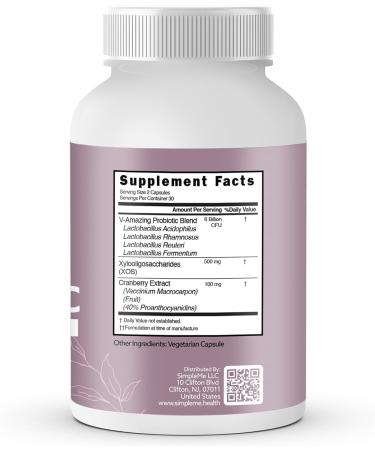 Simpleme Womens Probiotics with Prebiotics Cranberry - Vaginal Probiotics for Women - For pH Balance UTI Vaginal Health Gut Flora - Women's Probiotics Supplement Complex for Wellness - 60 Capsules - Buy Online on GoSupps.com