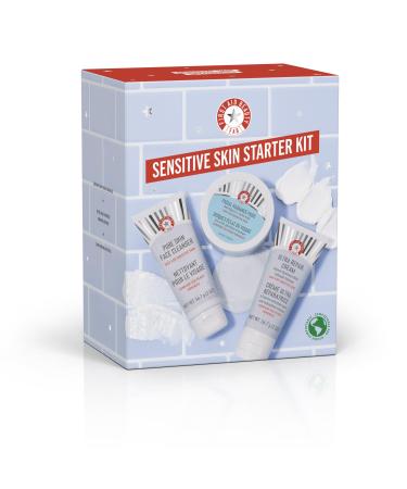 First Aid Beauty Sensitive Skin Starter Set 3 Safe for Sensitive Skin Products Facial Radiance Exfoliating Pads Pure Skin Face Cleanser + Ultra Repair Cream Moisturiser