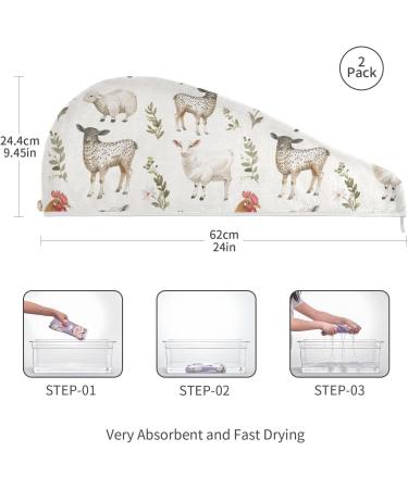 Buy Super Absorbent Sheep Rooster Hair Towel 2 Pack | Quick Dry Hair Turbans for Women & Girls - Perfect Hair Drying Solution - Buy Online on GoSupps.com