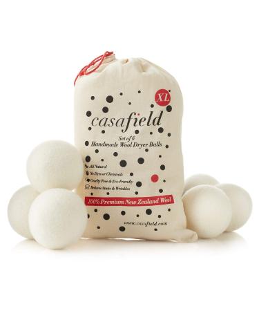 Casafield Wool Dryer Balls Set of 6 Extra Large Organic Handmade 100% New Zealand Wool Natural Laundry Fabric Softener