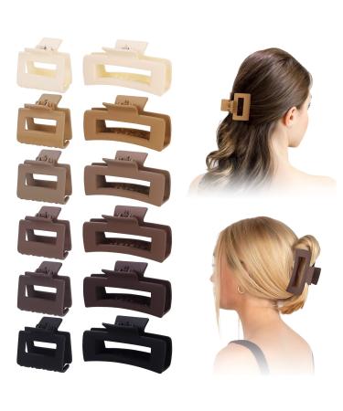 Deviegath 12 pcs Rectangle Hair Claw Clips for Thick Hair  4.1 Inches Large Hair Clips and 2 Inches Small Square Hair Clips Set  Non-slip Hair Jaw Hair Accessories for Women