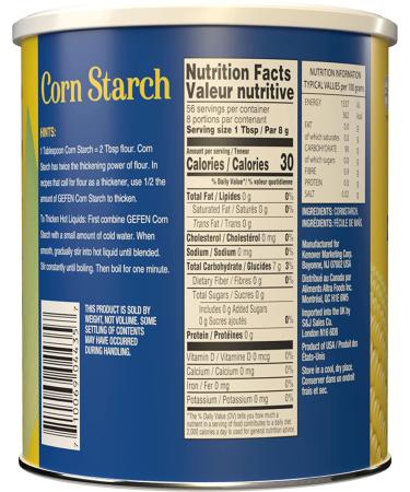 Gefen Corn Starch 100% Pure 16oz (2 Pack Total 2 Lbs) - Gluten Free Thickener, Resealable Lid, Cornstarch - Buy Online on GoSupps.com