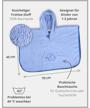 ULLENBOOM Bateponcho Babil | 100% Cotton Terry Bath Towel & Robe for Kids (1-3 Years) - Oeko-Tex Certified EU Made Blue - Buy Online on GoSupps.com