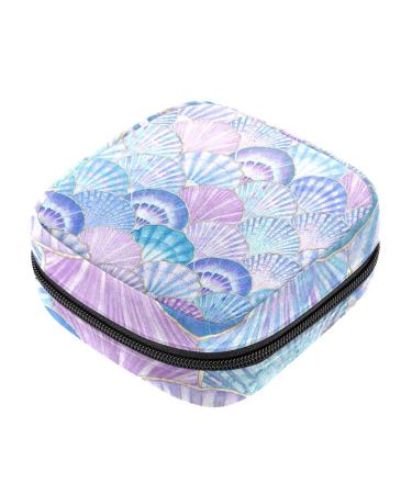 Menstruation pad bag with zipper women's napkin bag tampons collection bags for women and girls (watercolor paints shell waves) Color 1