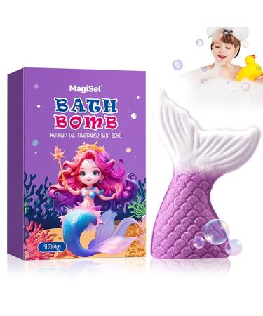 MagiSel Children's bath bombs mermaid design organic natural educational bath experience with animal figurines birthday and bath gift 100g