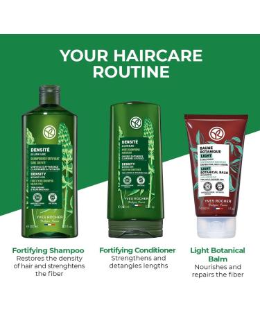 Yves Rocher Stronger and Denser Hair Care Set | For Thin-Looking & Weakened Hair | 4-piece Routine Set with Fortifying Shampoo 300ml Fortifying Conditioner 200ml Light Botanical Leave-in Balm 150ml & Free Pouch | For Thin-looking & Finer Hair with White L - Buy Online on GoSupps.com