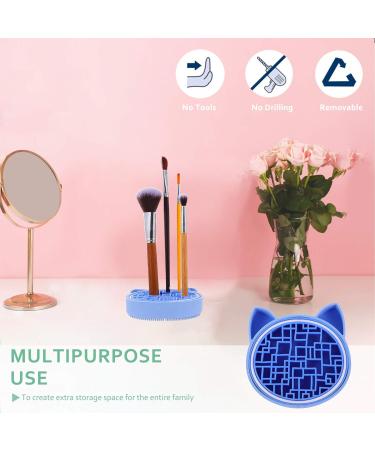 Lurrose Cat Shape Silicone Makeup Brush Cleaning Mat - 2 in 1 Brush Cleaner & Dryer Tray - Portable Cosmetic Scrubber Pad for Home & Travel (Blue - Buy Online on GoSupps.com