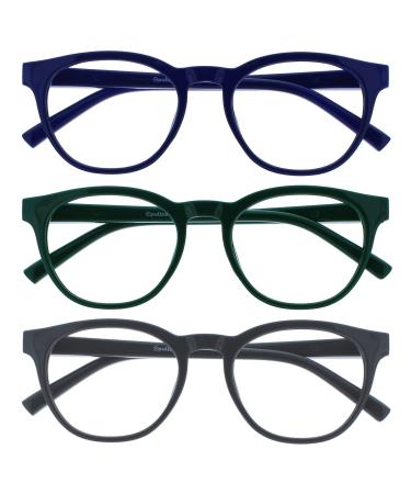 Opulize Blu - Reading glasses Blue light filter 3 Series Pack Cool Frame Feder hinges improve the sleep computer gaming reflective men women bbb5-137 +2.50 diopters blue / green / gray