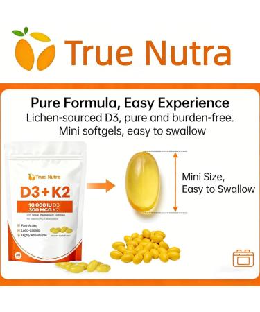true nutra D3 K2 Magnesium D3 K2 Vitamin 10000 IU Supplement 300 Coconut Oil Softgels Non-GMO Extra Strength Gluten Free (1PCS) - Buy Online on GoSupps.com