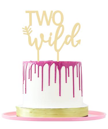 LOVENJOY Two Wild Cake Topper Gold Acrylic for Boy Girl 2nd Birthday Cake Decorations Gift Boxed