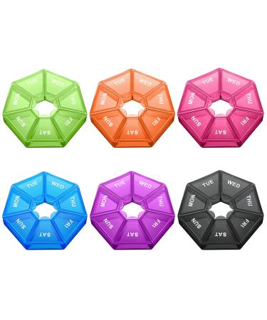 Patelai 6 Pieces 7 Sided Pill Organizer Small Weekly Pill Case Portable Vitamin Planner 7 Day Travel Pill Storage Box Daily Medicine Box Pills Reminder(Vivid Colors)(Vivid Colors)