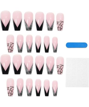 2Pcs Long False Nails With Glue | Press On Nails Kit | 24 Pieces Press on Medium Length Nails Usable False Nails with Jelly Glue Adhesive and Nail File Generic Tools - Buy Online on GoSupps.com