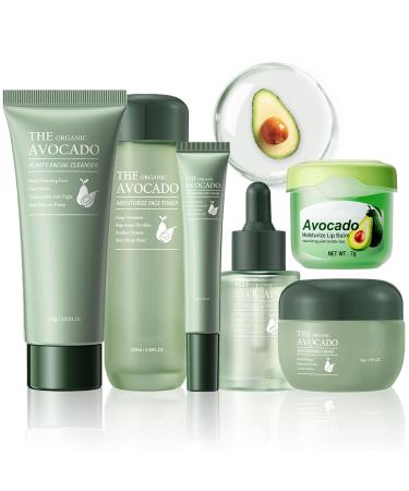 Avocado Skin Care Set 6-In-1 Skincare Gift Set For Women Girls - Cleanser Serum Face & Eye Cream Toner Lip Balm Face Skin Care Set For Women Anti-Aging Skin Care Kit Smooth Firming Skin 7.1 Inch 6.0