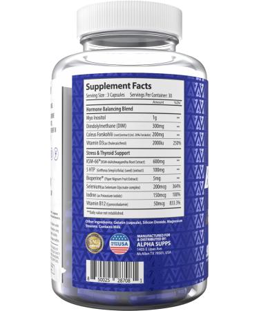 Alpha Supps - Alpha Balance | Hormonal and Healthy Stress Level Support | with Inositol and Ashwagandha | 90 Capsules - Buy Online on GoSupps.com