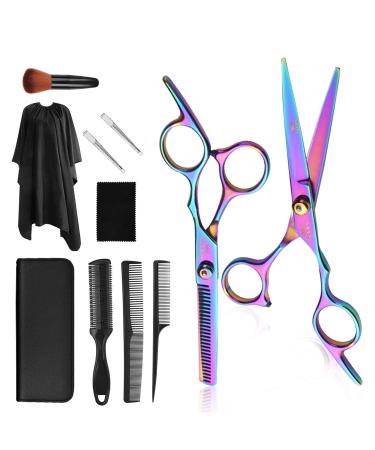 Hair Cutting Scissors Kits, 11Pcs Professional Haircut Scissors Kit with Comb, Clips, Cape, New Craftsmanship Stainless Steel Hairdressing Thinning Shears Set for Barber, Salon, Home (multicolour01)