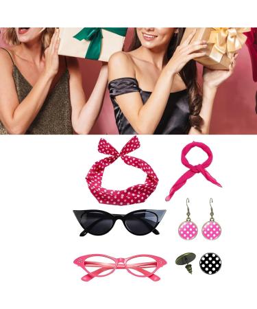 Polka Dot Headband - Headband Drop Earrings Set for 1950s Outfits - Print Dangle Earrings with Vintage Hair Bands Chiffon Scarf Cat Eye Glasses Hot Pink One Size - Buy Online on GoSupps.com