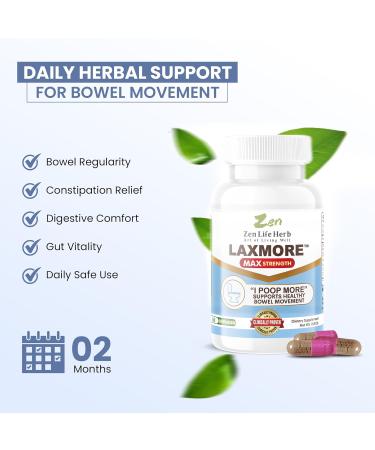 ZEN LIFE HERB LAXMORE I Poop More Max Strength 100% Natural Plant-Based Supplement (120 Capsules) - Buy Online on GoSupps.com