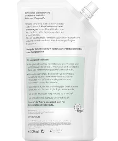 Lavera Organic Lime & Lemongrass Liquid Soap Refill Bags - Vegan Mild Cleaning pH-Neutral 6 x 500ml - Ideal for Sensitive & Dry Skin - Buy Online on GoSupps.com