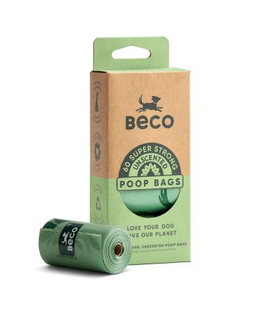 Beco Strong & Large Poop Bags - 60 Bags (4 Rolls of 15) - Unscented - Dispenser Compatible Dog Poo Bags 15 count (Pack of 4)