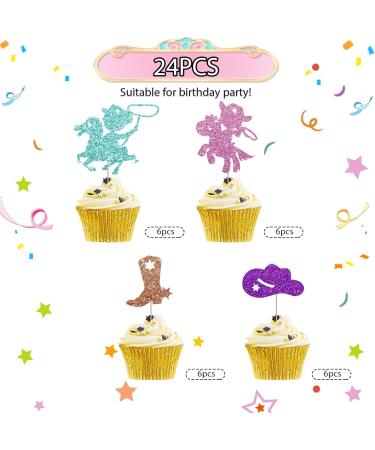 Cowboy and Cowgirl Cupcake Toppers Western Themed Birthday Party Cake Decor Pink&Blue Glitter Cake Decorations for Gender Reveal Boy or Girl Themed/Baby Shower Party Supplies - 24pcs - Buy Online on GoSupps.com