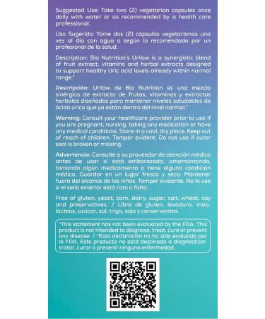 Bio Nutrition 2 Pack Urilow 60 Vegetarian Capsules | Natural Support for Urinary Health | Promotes a Healthy Uric Acid Balance - Buy Online on GoSupps.com