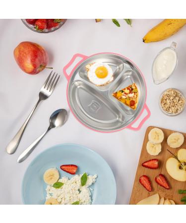 Ser of 2 Stainless Steel Divided Children Food Plate Kids Food Plate Children Dinner Plate Plate for Toddlers Kitchenware Pink - Buy Online on GoSupps.com