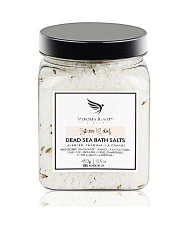 Lavender Bath Salts - Made In UK (450g) De-Stress Bath Salts with Lavender and Camomile Relaxing Bath Salts Gift Sets for Women Men Dead Sea Bath Soak Crystals Stress Relief