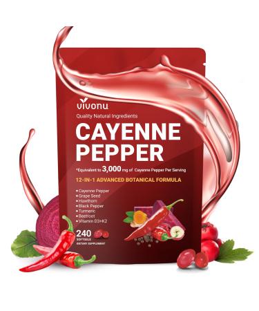 Cayenne Pepper Supplement Supports Leg Vein Heart and Blood Vessel Health with Turmeric Cinnamon Vitamin E D3 K2 & Extracts of Grape Seed Hawthorn Beetroot Berberine and Other (240 Capsule)