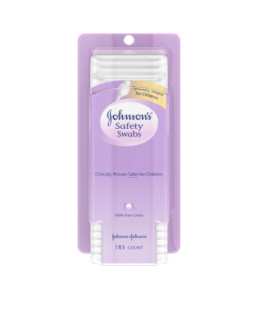 Johnson's Safety Ear Swabs for Babies and Children made with Non-Chlorine Bleached Cotton for a Gentle Clean, 185 ct (Pack of 2) 185 Count (Pack of 2)