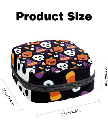 Halloween Skull Black Sanitary Napkin Storage Bag - Portable Period Bag for Women and Teen Girls - Multi-colored - 1Pcs - Buy Online on GoSupps.com