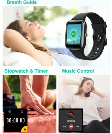 GRV Smart Watch for iOS/Android - IP68 Waterproof Fitness Tracker with Heart Rate Monitor - Black - Buy Online on GoSupps.com