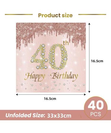 40 Pink Napkins for 40th Birthday Celebration | 40 Pieces 33x33cm Paper Napkins for Party Decorations - Buy Online on GoSupps.com