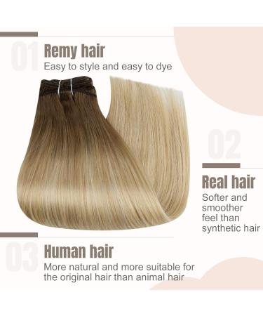 FSHINE Clip-in Extensions - 45cm Light Brown & Blonde Mix 120g Remy Real Hair Thick 7 Pieces #6/26/60 & #6/27/60 - Buy Online on GoSupps.com