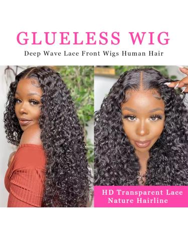 VRBest 24 Inch Deep Wave HD Transparent Lace Front Wig 180% Density | Pre Plucked Wet & Wavy Human Hair Wigs for Black Women - Buy Online on GoSupps.com
