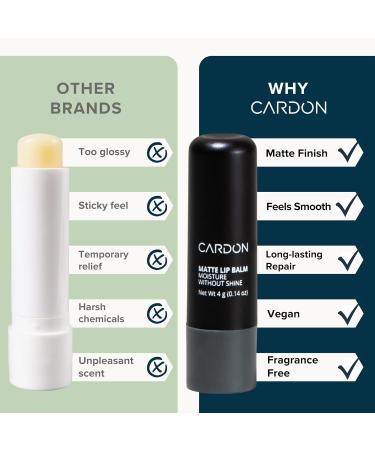 Cardon Lip Balm for Men - Matte Finish Anti-Shine - Deeply Hydrating Lip Moisturizer for Dry Chapped Lips that Smooth and Soothes with Korean Formulation - 4 Pack - Buy Online on GoSupps.com
