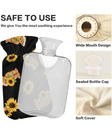 Cozy Hot Water Bottle with Cute Bear Cover - Sunflower Design for Pain Relief & Heat Therapy | 2 Liters - Buy Online on GoSupps.com