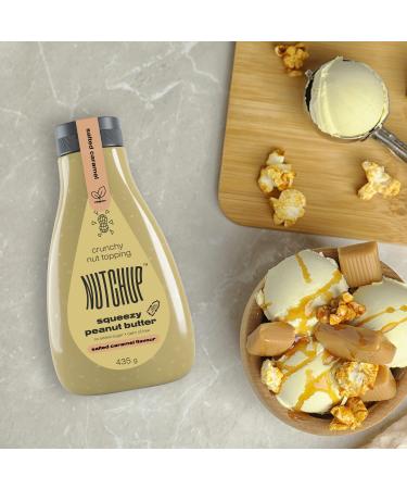 Nutchup Peanut Butter Squeeze Bottle - Creamy Nut Topping for Pancakes Waffles Ice Cream & Pizza | 435g Salty Caramel Delicacy - Buy Online on GoSupps.com