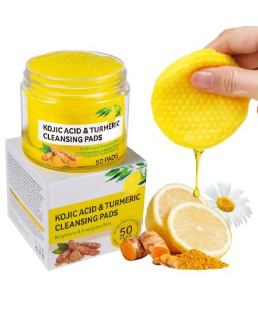 Kojic Acid and Turmeric Cleansing Pads for Dark Spots Turmeric Kojic Acid Cleansing Pads for Face & Body with Vitamin B5 Exfoliating Cleansing Pads for All Skin Types - 50 pads