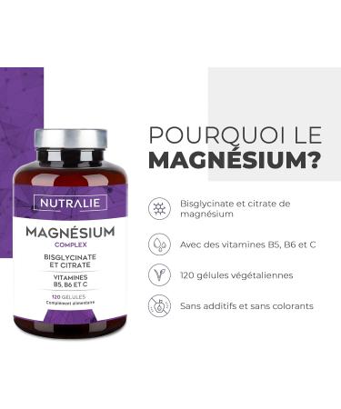 Magnesium Bisglycinate + Citrate - 2145mg - Vitamin B6 B5 C - Fatigue Stress - Magnesium BIO-Available - Magnesium Citrate and Magnesium Bisglycinate - 120 Capsules - Nutralia (Taste Free) - Buy Online on GoSupps.com