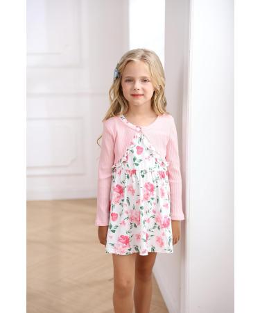 Puseky Toddler Girl 2 Piece Floral Dress and Cardigan Set - Size 5-6 Years, Pink - Buy Online on GoSupps.com