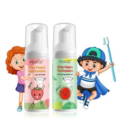 Foam Toothpaste Kids,Toddler Foam Toothpaste with Low Fluoride for U Shaped Toothbrush, Foaming Toothpaste and Mouthwash for Dental Care for Children Kids Age for 3 and Up (Strawberry+Watermelon)