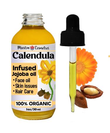 Organic Calendula oil/Infused in Jojoba oil/For Skin Face and Hair/Non-pore clogging/Cold infused/Non-GMO / 100% Organic // Made in Canada - Muslim Cosmetics - Calendula Jojoba (1 oz (30ml))