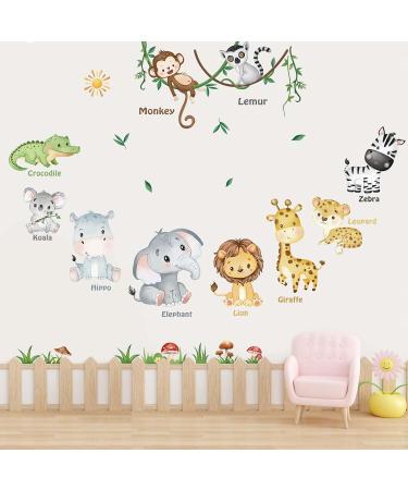 DecalMile Jungle Animals Wall Decals - Monkey Elephant Lion Giraffe Wall Stickers for Baby Nursery and Kids Room Decor - Buy Online on GoSupps.com