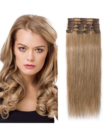 Clip in Extensions Real Hair Extension Hairpiece 8 piece SET cheap Remy Hair soft Honey Blonde#27 20"(50cm)-70g